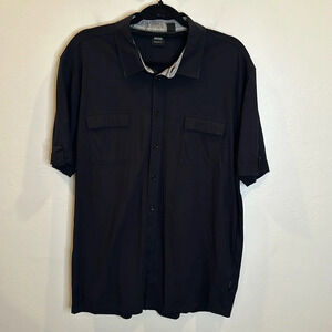 HUGO BOSS MENS BUTTON DOWN SHIRT REGULAR FIT SIZE XXL 100% COTTON NAVY BLUE